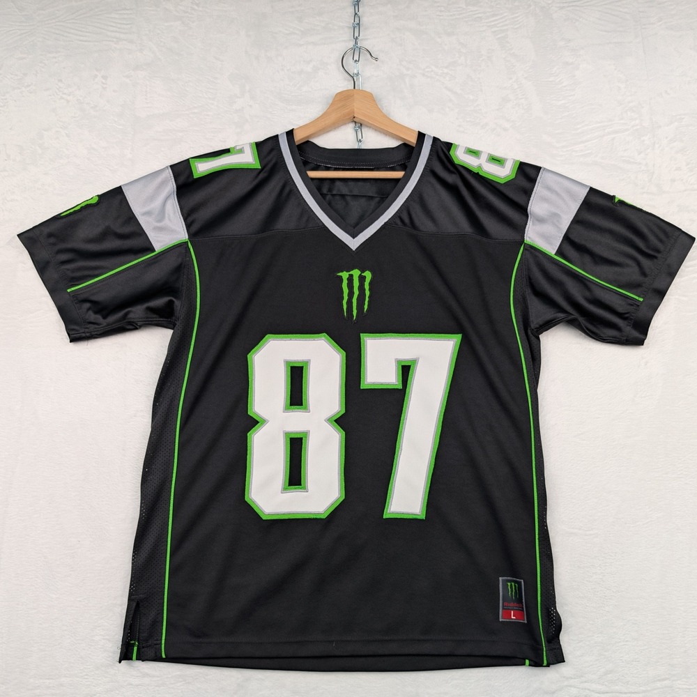 VTG Riddell Monster Energy Jersey Men's L Black Green Promo Gronkowski 87 Y2K